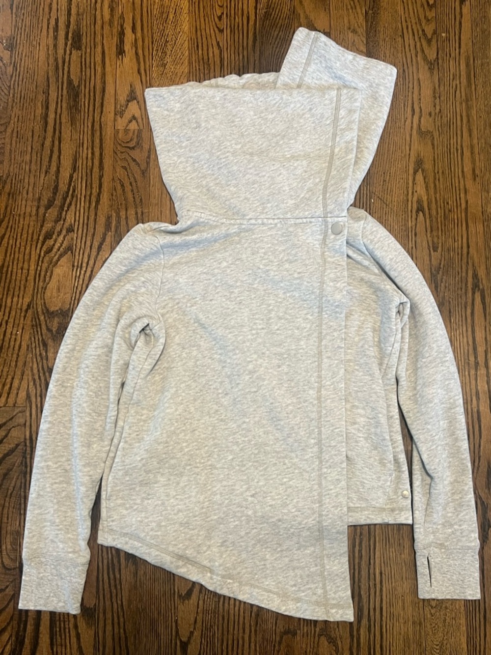 Zella Light Gray Hooded Asymmetrical Pullover Sweater